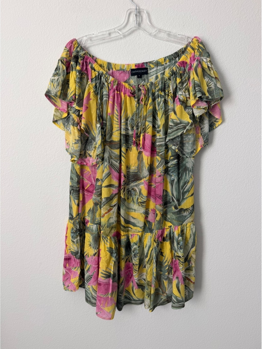 Cynthia Rowley Flutter Short Sleeve Off-shoulder Tropical Floral Dress Size S